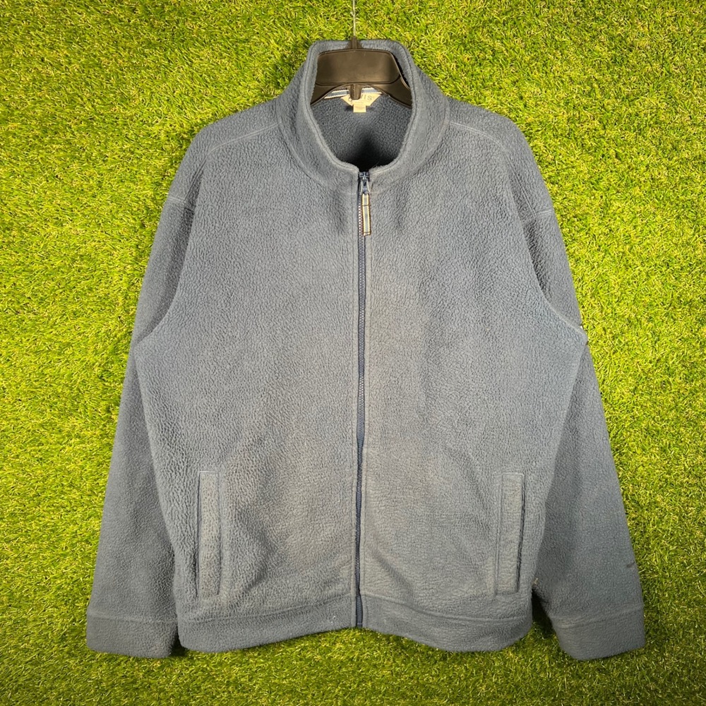 Orvis Classic Collection Mens Large Blue Full Zip Fleece Jacket Mock Neck